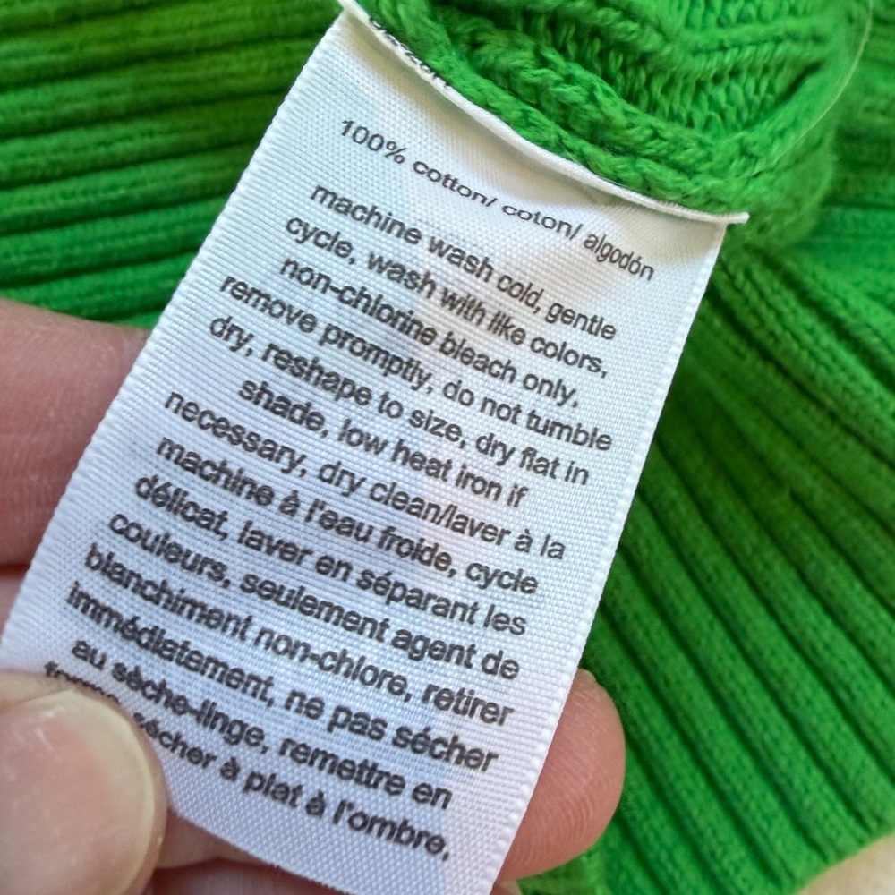 Tommy Hilfiger Kelly Green Cable-Knit Short Sleeve Sweater with Striped Trim /M - Picture 7 of 10
